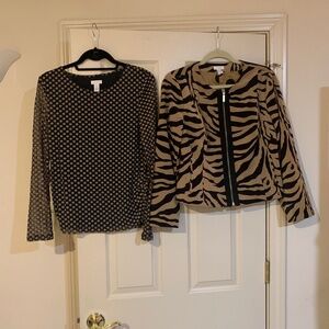 Chico’s Tan/Black Blouse/Jacket Set sz 1